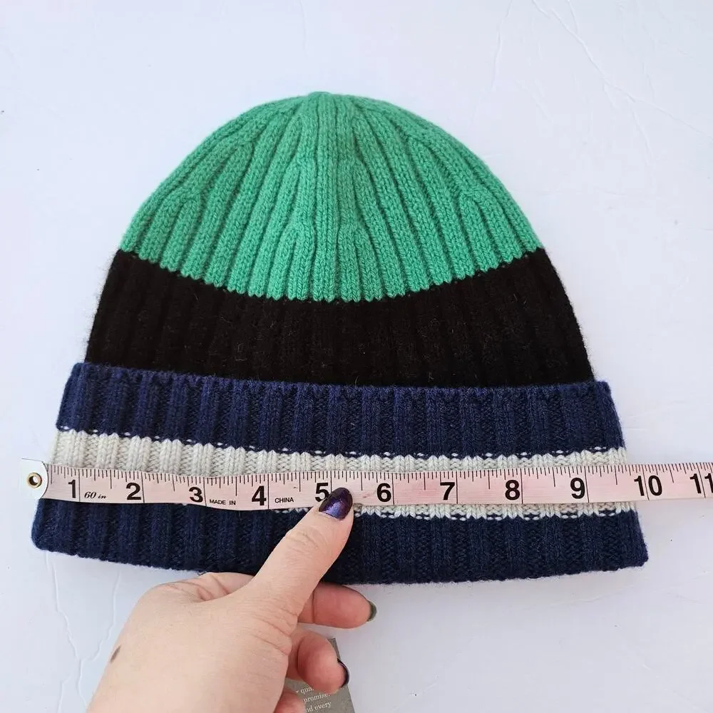 Everlane The‎ Cashmere Beanie Navy Green Multi Stripes Unisex